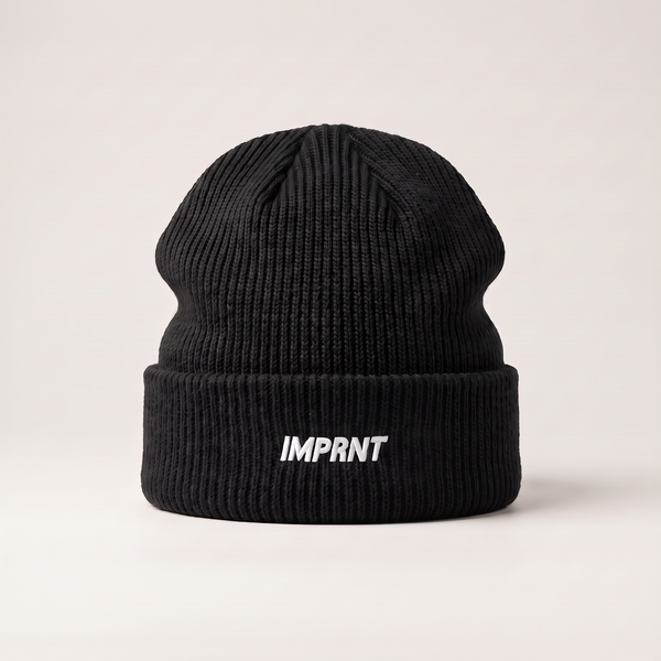 IMPRNT Cuff Beanie, Black, embroidered